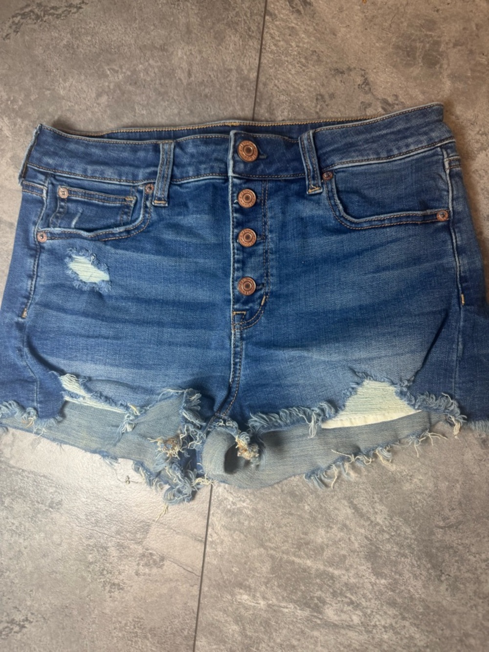 American Eagle Outfitters Distressed Blue Button-Front Jean Shorts